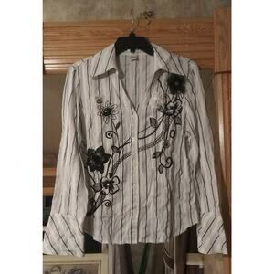 Jendo Size Large Embroidered Embellished Sequined Long sleeve shirt